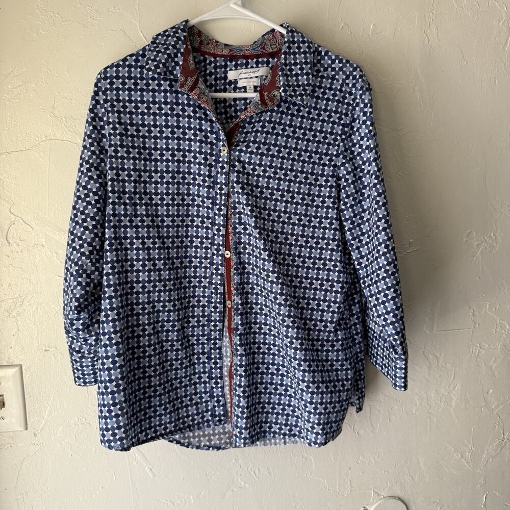 Foxcroft Shirt‎ Womens 14 Geometric Print Button Up Wrinkle Free Non Iron Blouse